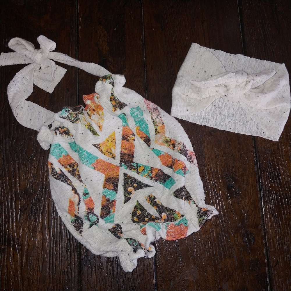 12 month bubble halter top and headband upcycle